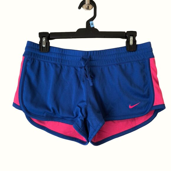 Nike Reversible Dri-Fit Shorts Women S Athletic Workout Running Swoosh Blue Pink - Picture 1 of 7